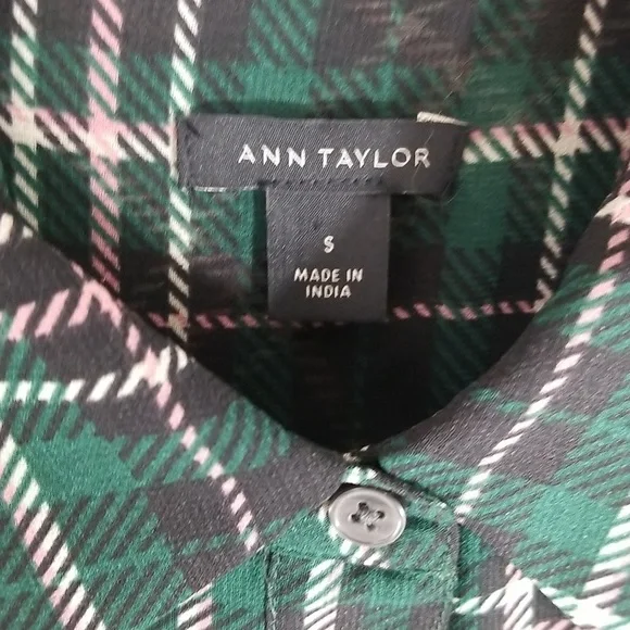 {Ann Taylor} Plaid Sheer Sleeve Shirt Size Small - Picture 14 of 16